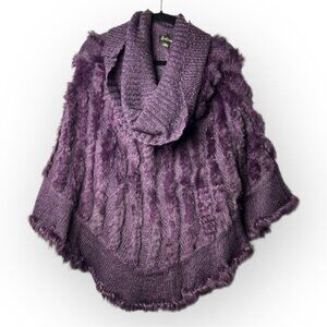 Cartise Maroon Rabbit Fur Cowl Neck Poncho L
